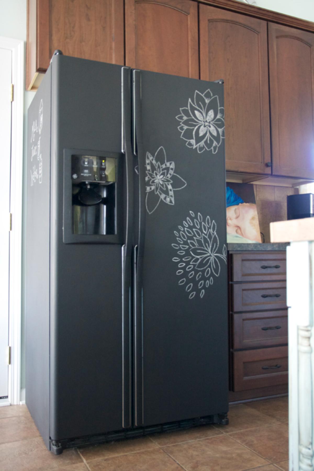 DIY chalkboard fridge.