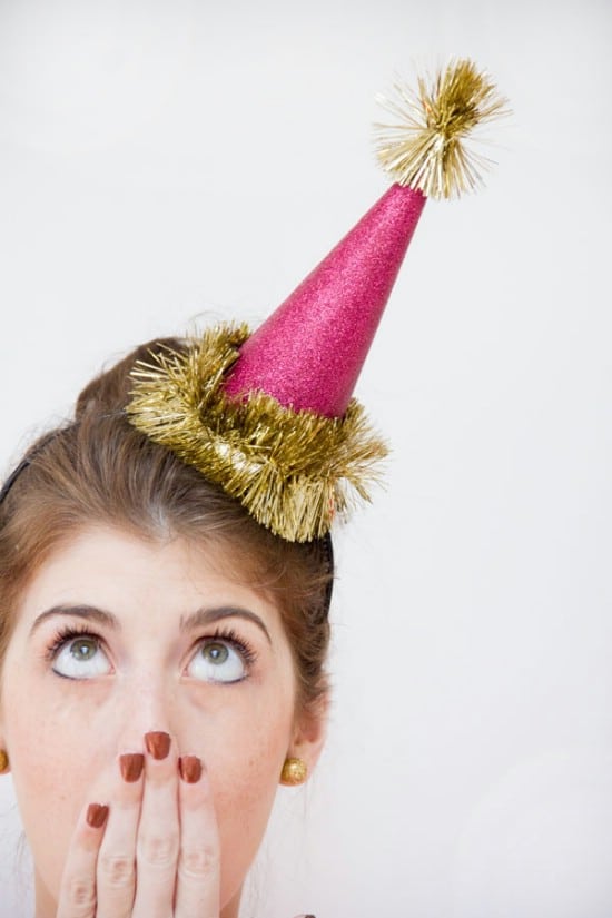 Glitter Party Hats - 28 Fun and Easy DIY New Year’s Eve Party Ideas