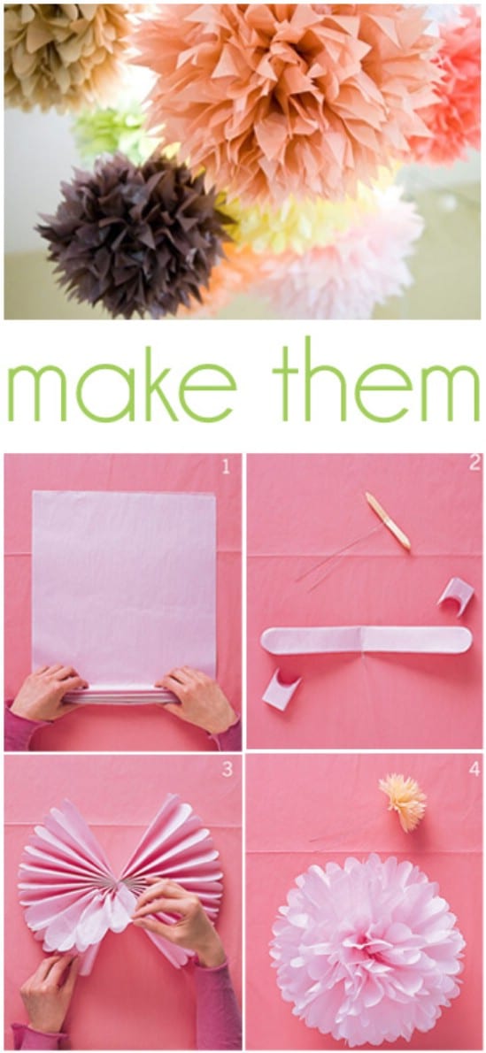 Tissue Paper Pom Poms - 28 Fun and Easy DIY New Year’s Eve Party Ideas