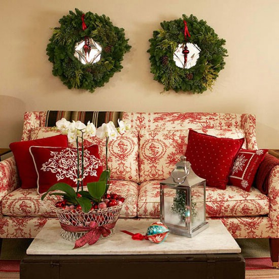 Hang Wreaths - 30 Stunning Ways to Decorate Your Living Room This Christmas