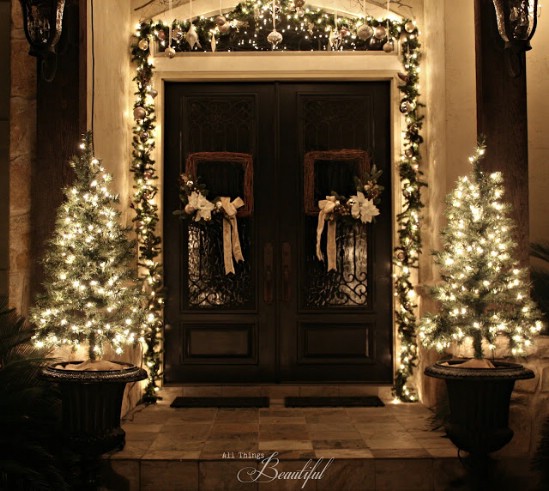 Lighted Tree Urns - 60 Beautifully Festive Ways to Decorate Your Porch for Christmas