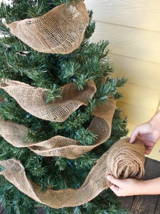 Burlap Garland - 60 Beautifully Festive Ways to Decorate Your Porch for Christmas