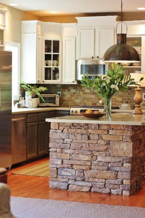 Stone Kitchen Island - 40 Rustic Home Decor Ideas You Can Build Yourself