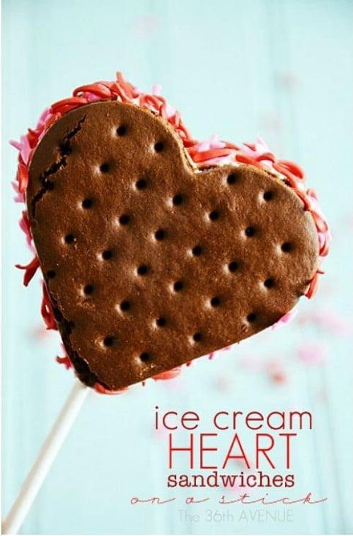 Sandwich Ice Cream Hearts on a Stick - 20 Tasty and Romantic Valentine’s Day Treats You Will Love