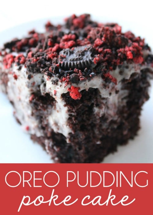 Oreo Pudding Poke Cake - 20 Tasty and Romantic Valentine’s Day Treats You Will Love