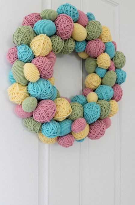 Yarn Egg Wreath - 40 Creative DIY Easter Wreath Ideas to Beautify Your Home
