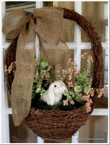Bunny Basket Wreath - 40 Creative DIY Easter Wreath Ideas to Beautify Your Home