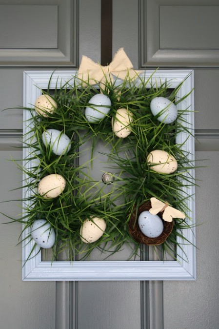 Square Grass Wreath - 40 Creative DIY Easter Wreath Ideas to Beautify Your Home