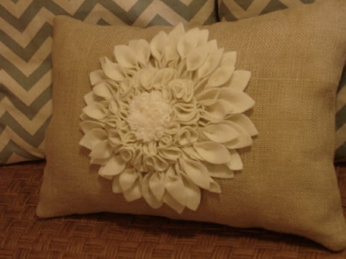 Felt Flower Burlap Pillow