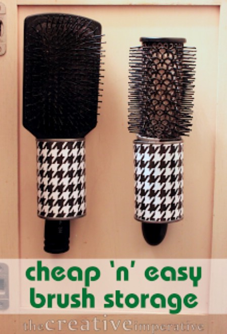 Empty Tin Cans Make Great Hairbrush Holders