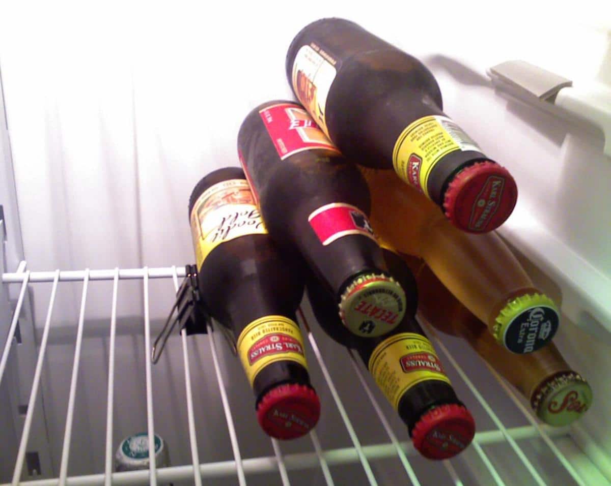 Drinks in a refrigerator.