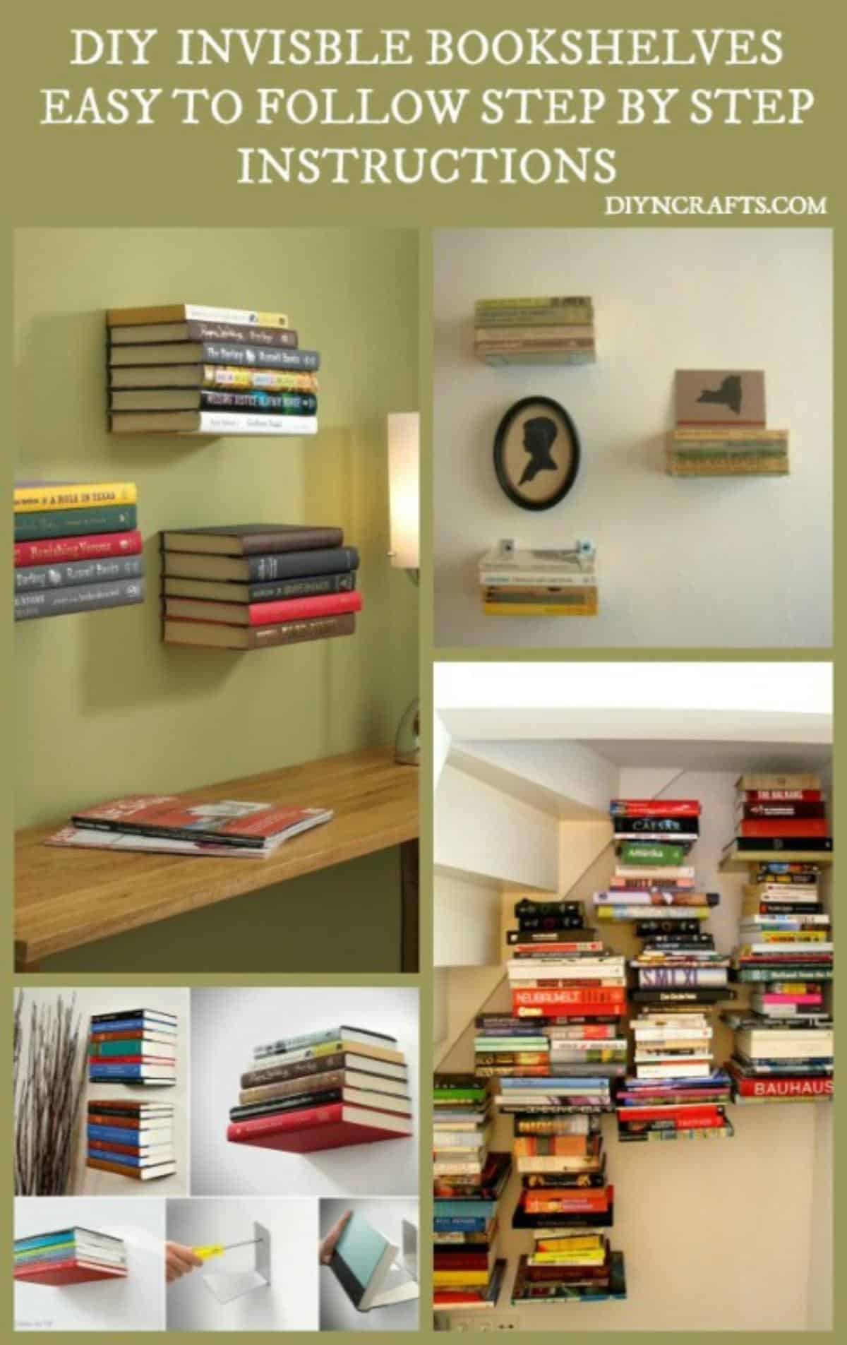 DIY Invisible Shelves collage.