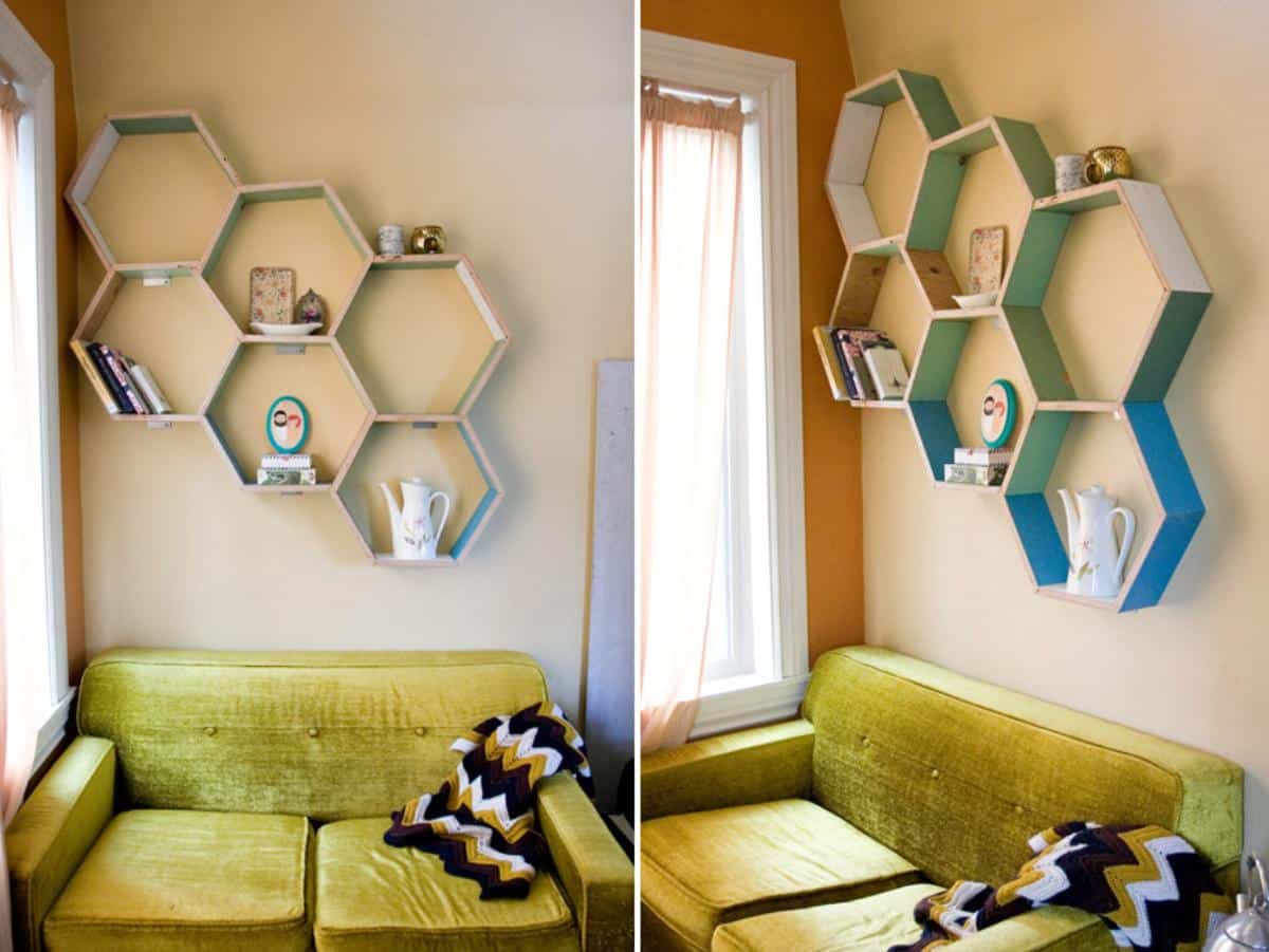 DIY Reclaimed Wood Honeycomb Shelves
