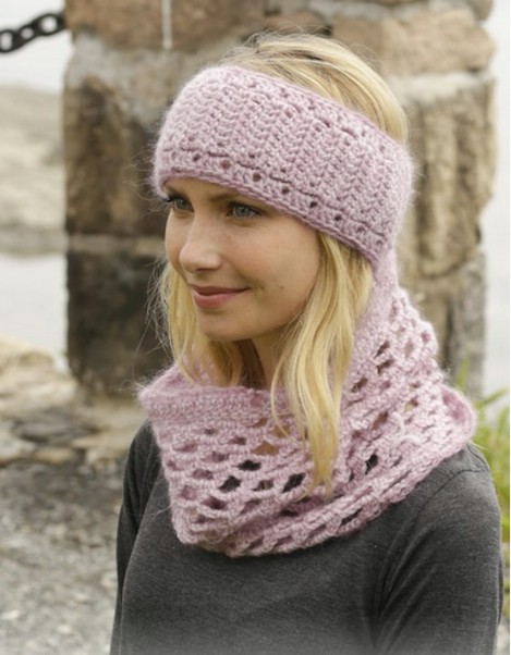 Knit infinity scarf and matching headband