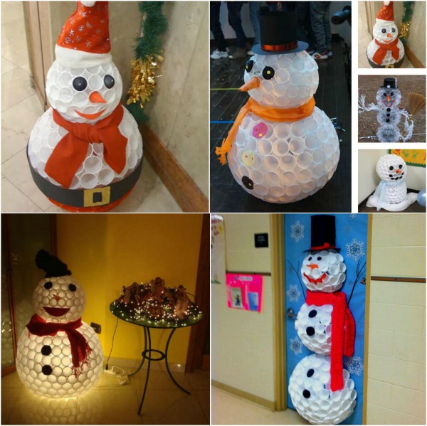 Creative Winter Craft DIY Snowman Made from Plastic Cups