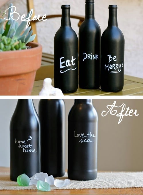 Chalkboard wine bottles.