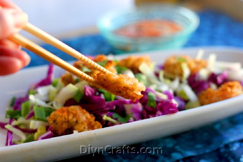 Spicy “Fried” Shrimp with  Asian Slaw