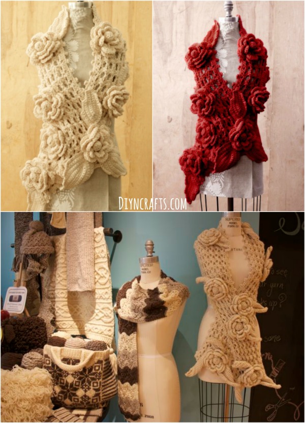 FREE Crochet Pattern: Gorgeous Irish lace Scarf with Roses