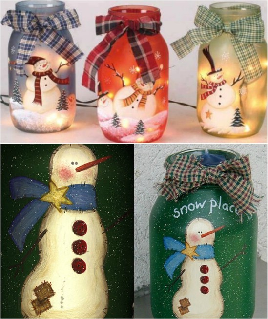 Painted Jolly Snowmen - 12 Magnificent Mason Jar Christmas Decorations You Can Make Yourself
