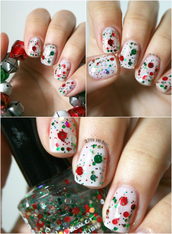 Red and Green Glitter - 20 Fantastic DIY Christmas Nail Art Designs That Are Borderline Genius