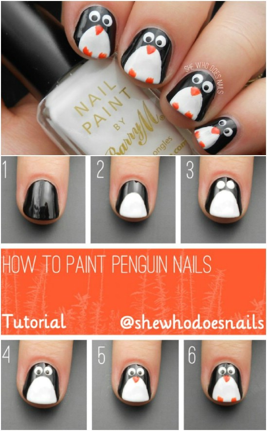 Penguin Power - 20 Fantastic DIY Christmas Nail Art Designs That Are Borderline Genius