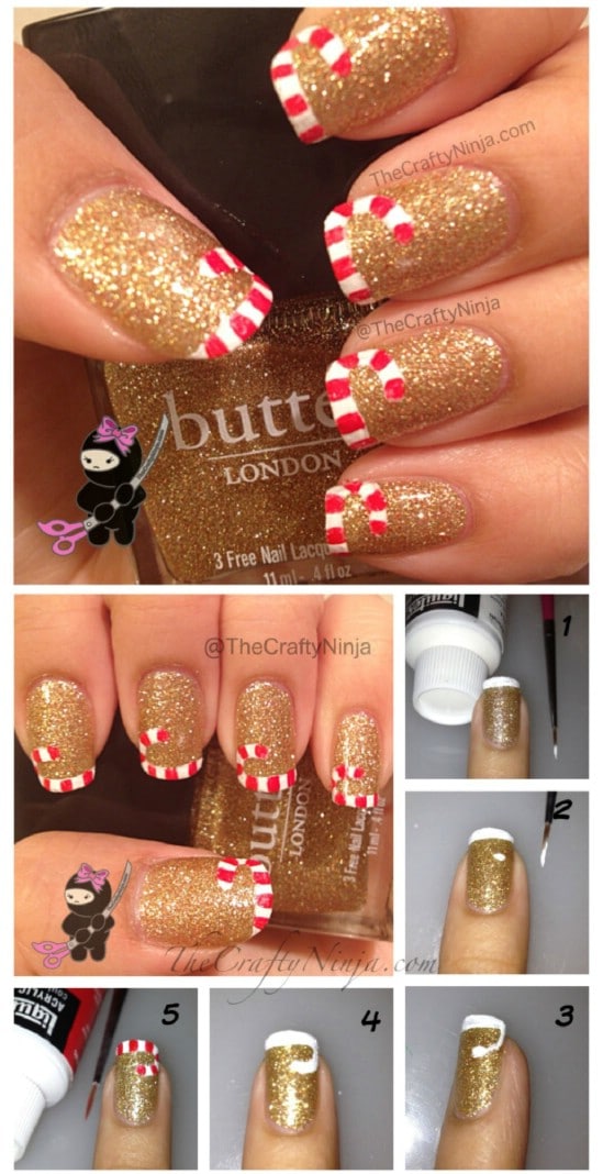 Candy Cane Tips - 20 Fantastic DIY Christmas Nail Art Designs That Are Borderline Genius