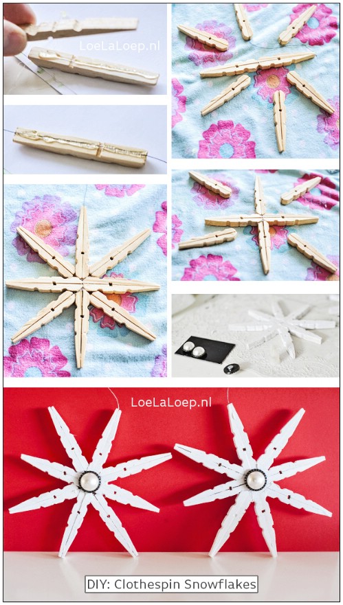Clothespin Snowflake - 20 Genius DIY Recycled and Repurposed Christmas Crafts