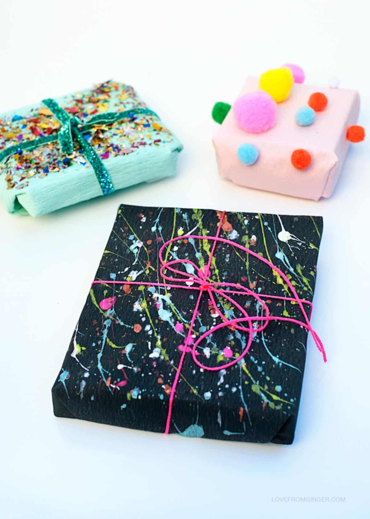 DIY colorful gift wrappings.