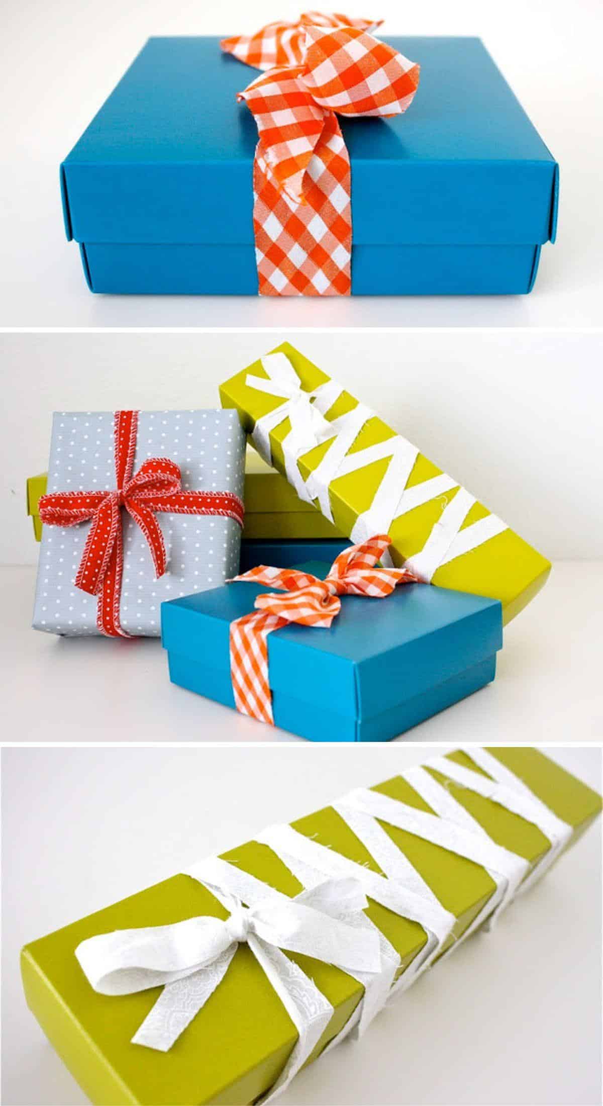 DIY ribbon gift wrappings.