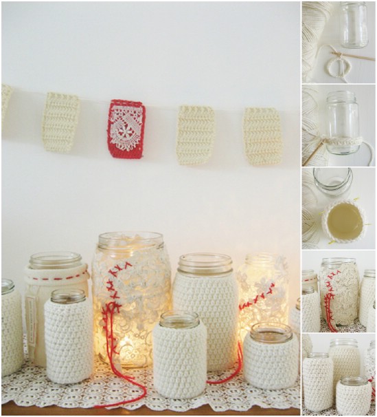 Crocheted Jar Cluster - 12 Magnificent Mason Jar Christmas Decorations You Can Make Yourself