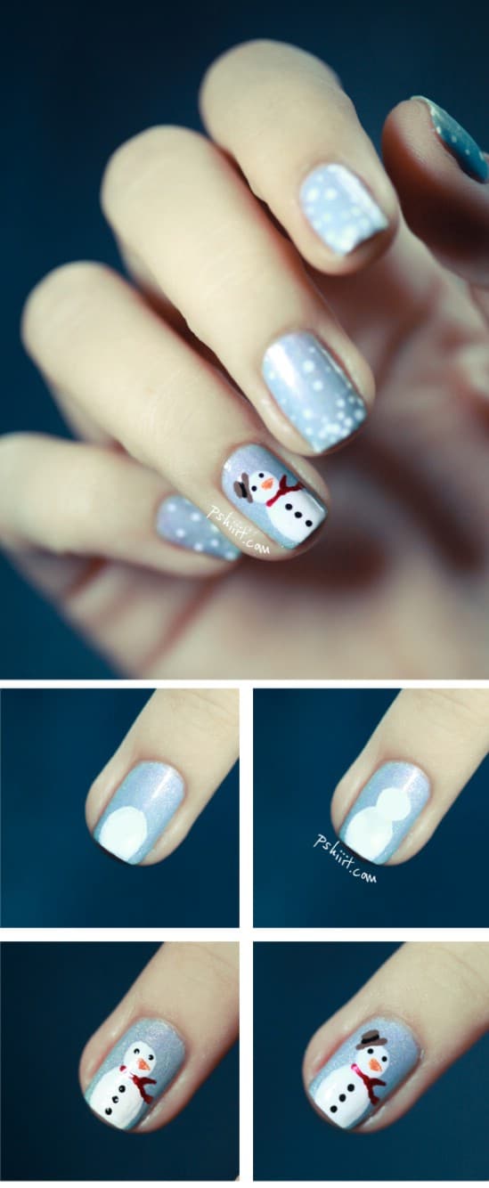 Frosty the Snowman - 20 Fantastic DIY Christmas Nail Art Designs That Are Borderline Genius