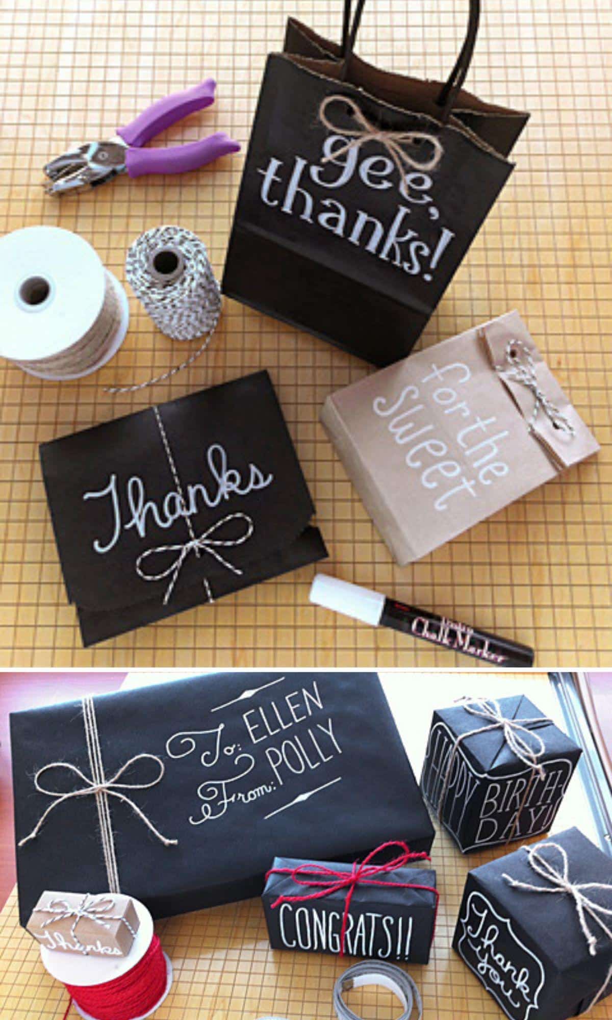 Chalkboard marker used for christmas wrapping.