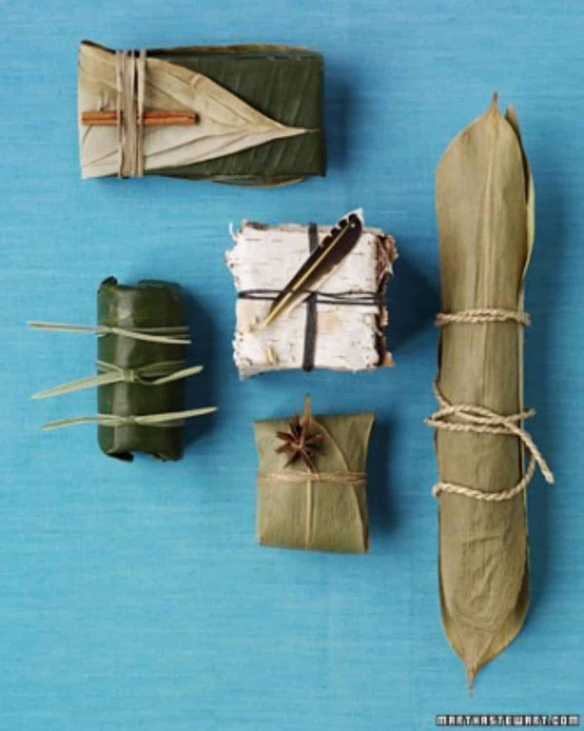 DIY leaf gift wrappings.