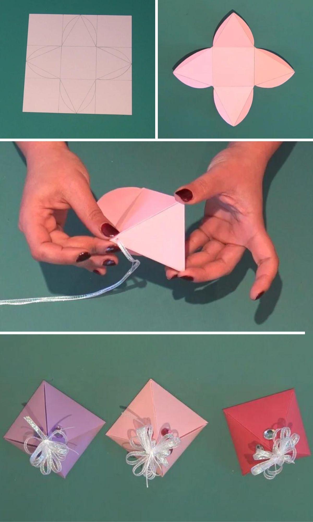 DIY Origami pyramid gift boxes.