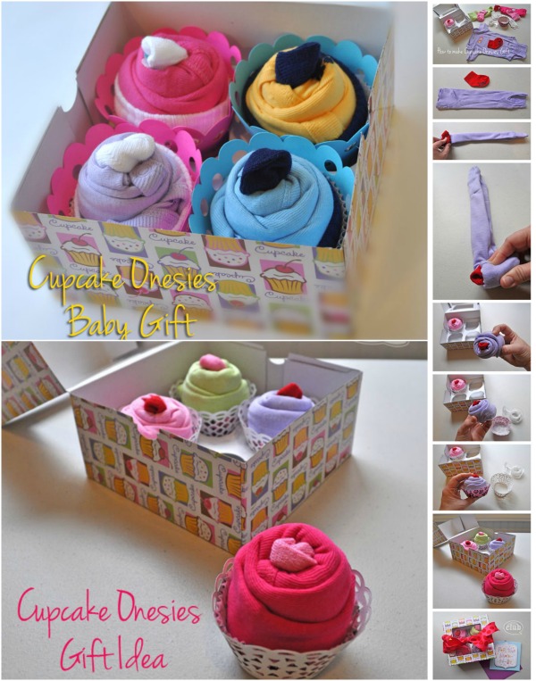 Adorable DIY Baby Gift Idea: How to Roll up Onesies like Cupcakes - Probably the cutest baby gift idea ever.