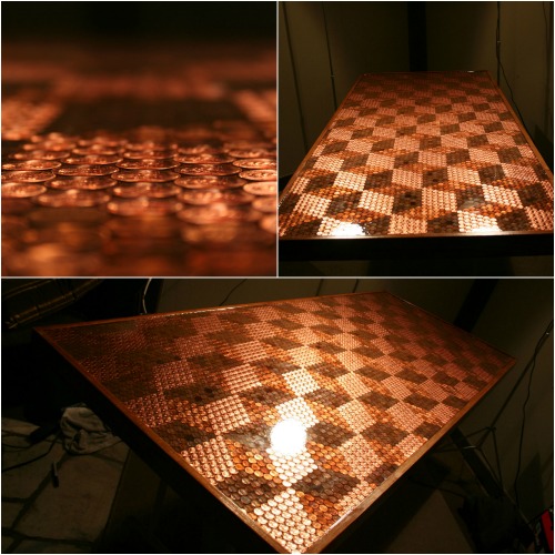 Finished Tabletop - How to Make a Penny Tabletop with 5000 Pennies and Some Spare Time