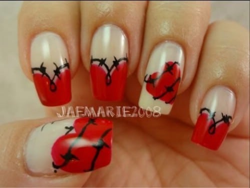 Barbed Wire Heart - 20 Ridiculously Cute Valentine’s Day Nail Art Designs