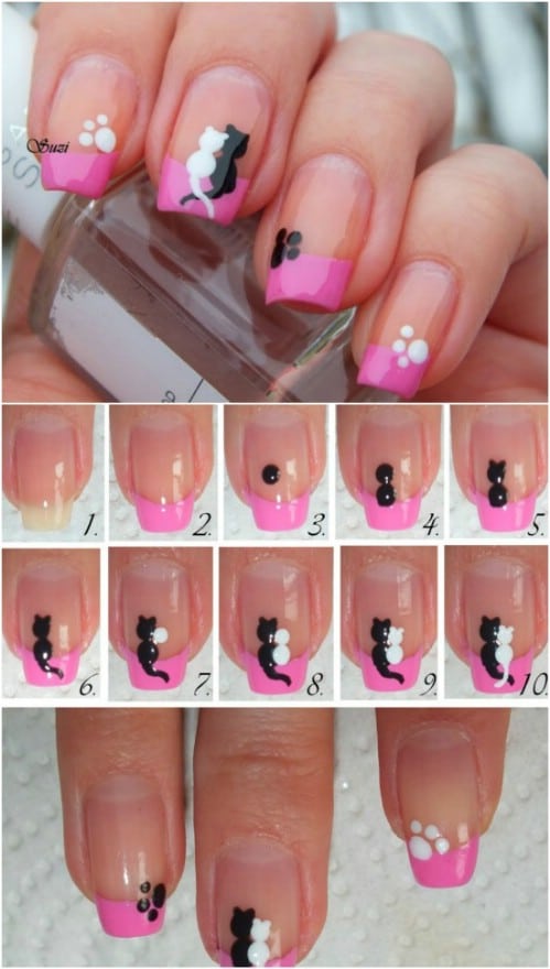 Cats in Love - 20 Ridiculously Cute Valentine’s Day Nail Art Designs