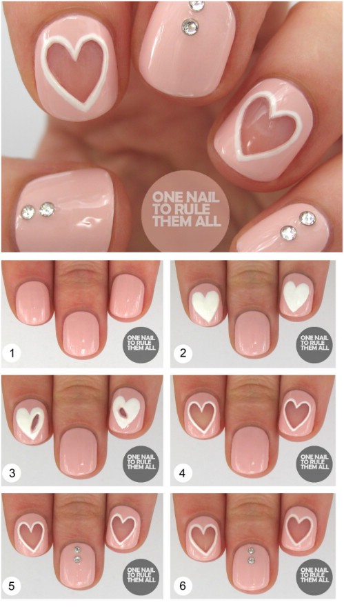 Negative Space Hearts - 20 Ridiculously Cute Valentine’s Day Nail Art Designs