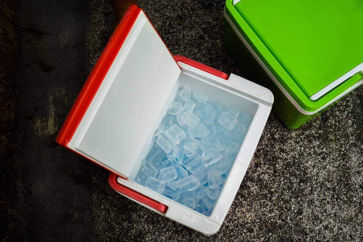 A cooler box with ice