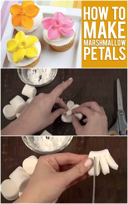 So happy I found this tutorial... Sweet Trick: How to Top Your Cupcakes with Marshmallow Flowers