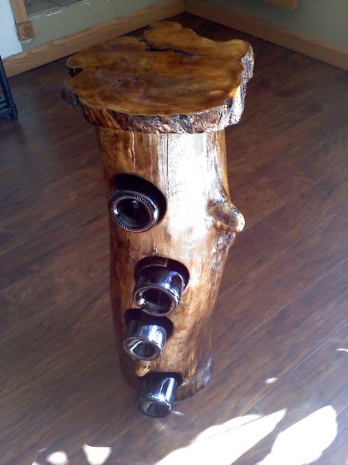 Wine rack made of a log - 50 Decorative Rustic Storage Projects For a Beautifully Organized Home