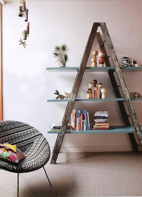 Old ladder shelf - 50 Decorative Rustic Storage Projects For a Beautifully Organized Home