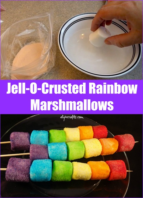 Try this Quick and Easy Sweet Treat: Jell-O-Crusted Rainbow Marshmallows - Brilliant recipe