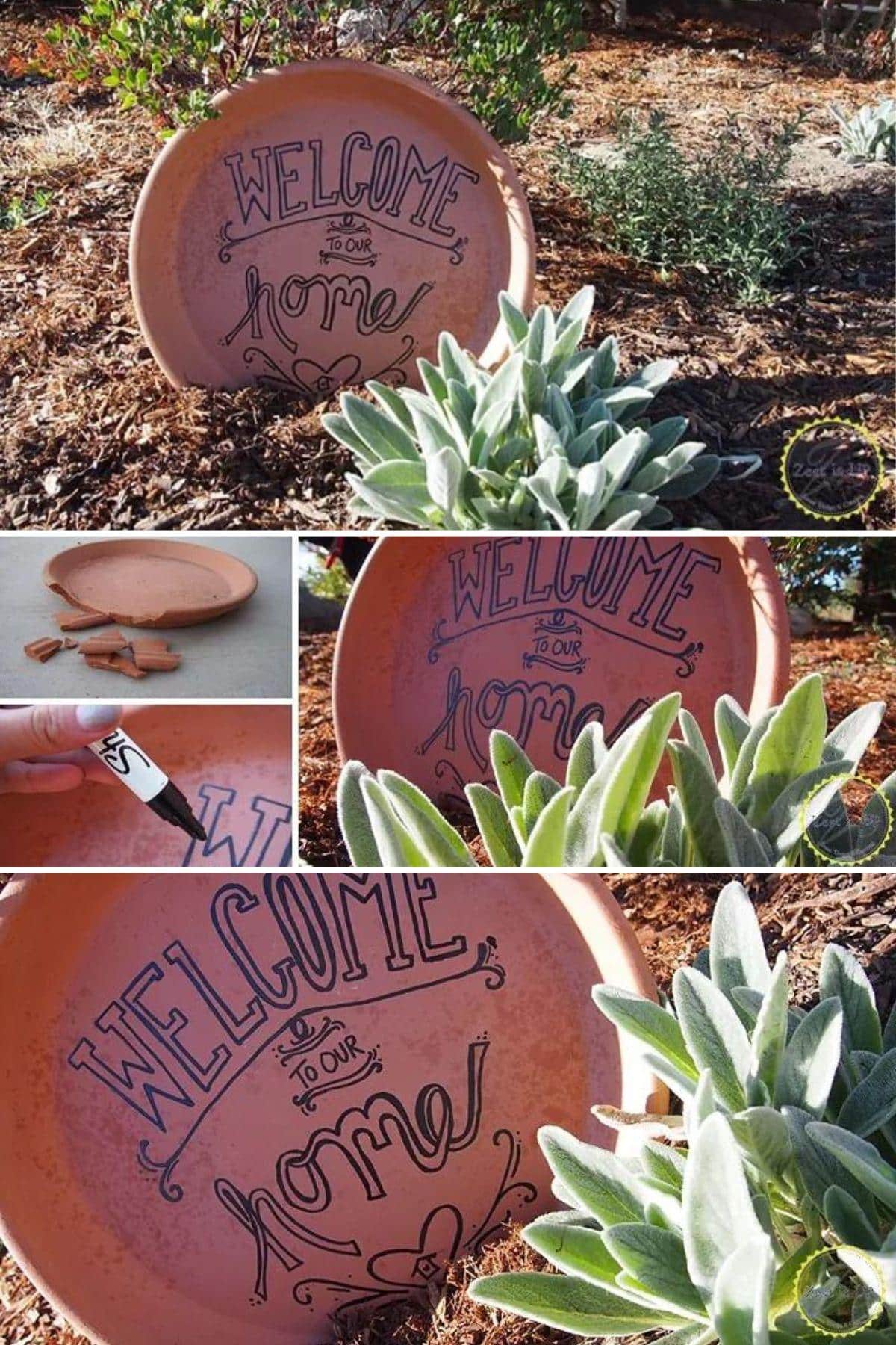 DIY Saucer Welcome Sign collage.