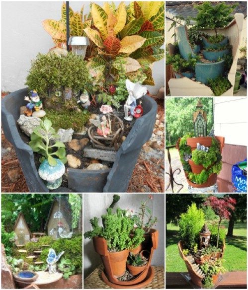 Use broken pots to create amazing fairy gardens.