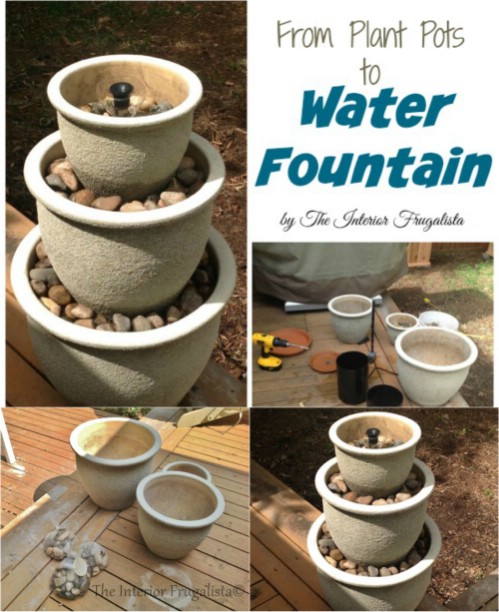 Build a water fountain out of plant pots.