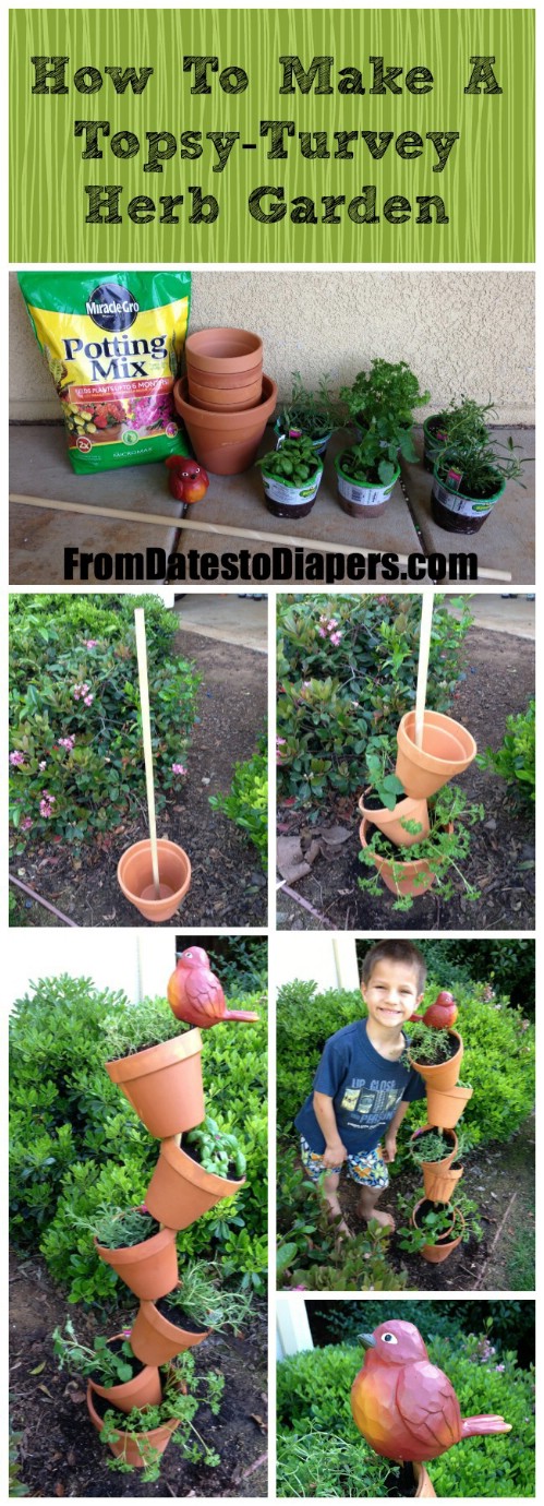 Make a cute topsy-turvy stack of gardening pots.