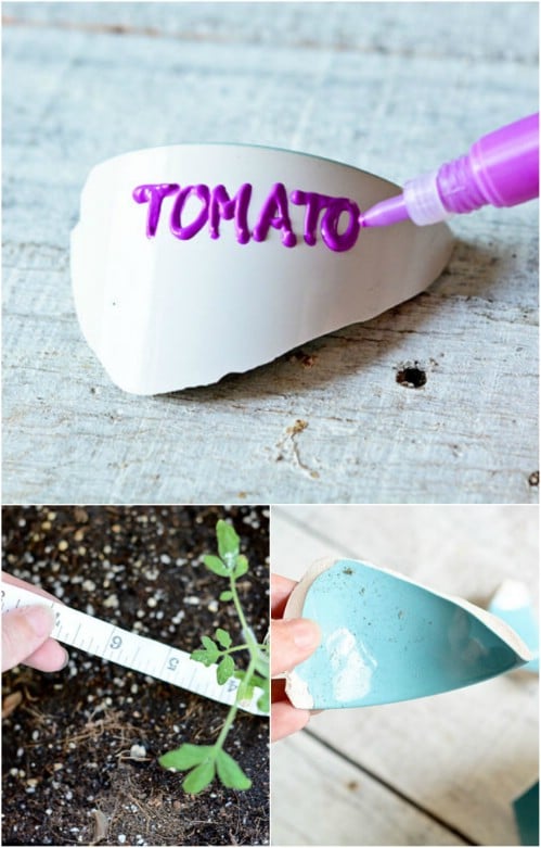 Repurpose your broken pots into plant markers.