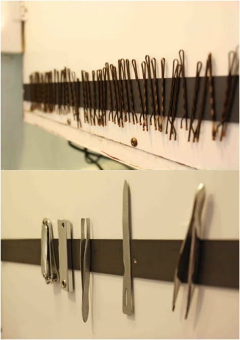 Use magnetic tape to hold bobby pins and other small metallic items.